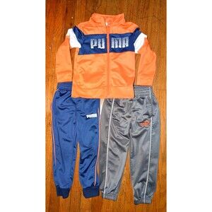Puma Boys Size 5 Lot – Track Jacket & 2 Pants Joggers Set – Orange Blue Gray
